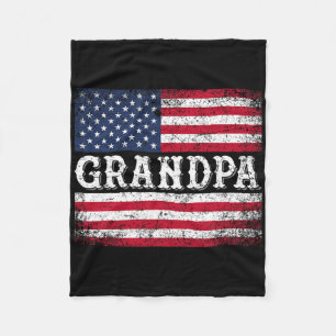 Grandpa Vintage Usa Flag Patriotic 4th Of July Fleece Blanket