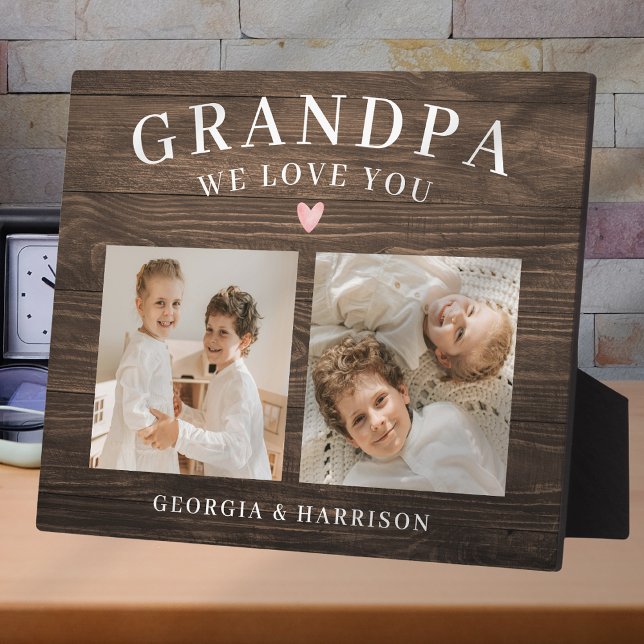 Grandpa We Love You Heart Grandkids Photo Collage  Plaque (Creator Uploaded)