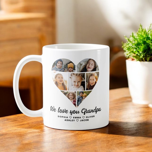 Grandpa We Love you Hearts Modern Photo Collage Coffee Mug (Creator Uploaded)