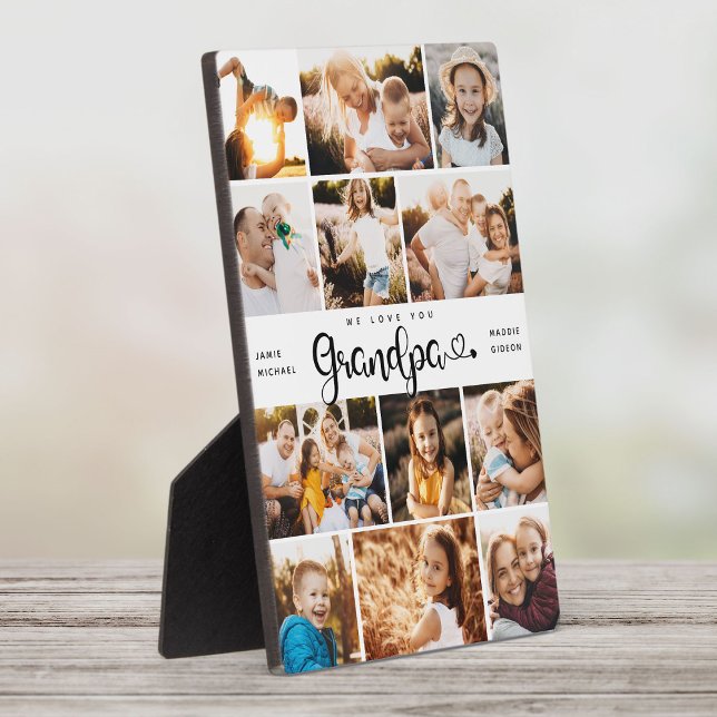 Grandpa We Love you Hearts Modern Photo Collage Plaque (Creator Uploaded)