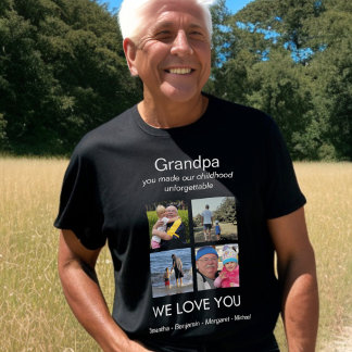 Grandpa We love you Photo Personalised Black T-Shirt