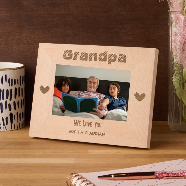 Grandpa We Love You Simple Black Hearts Name Gift Etched Frames (Creator Uploaded)
