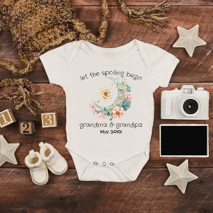 Grandparent Baby Announcement Botanical Boho Moon Baby Bodysuit