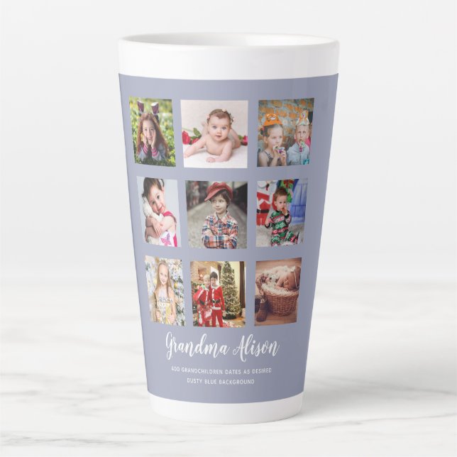 GRANDPARENT PHOTO COLLAGE GIFTS - Dusty Blue Latte Mug (Front)