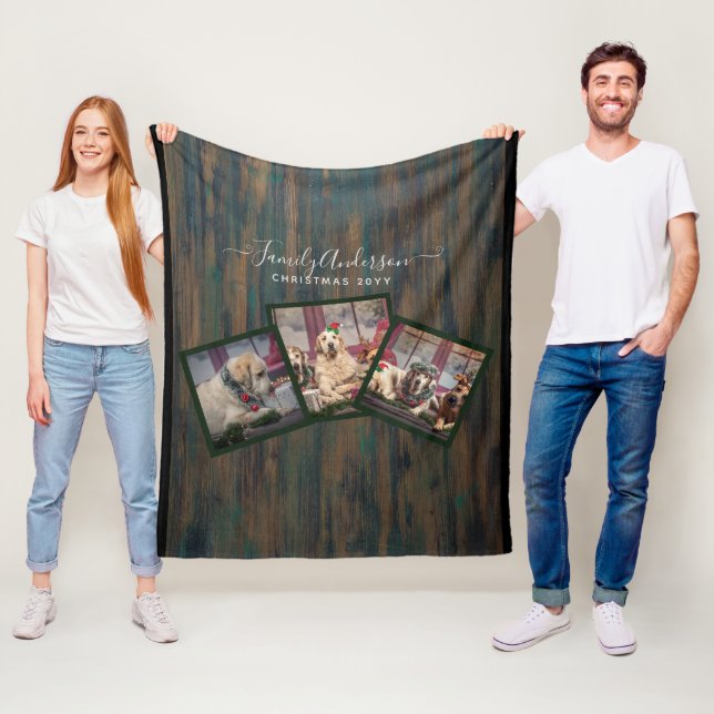 GRANDPARENT PHOTO COLLAGE GIFTS - Rustic Wood Fleece Blanket (In Situ)