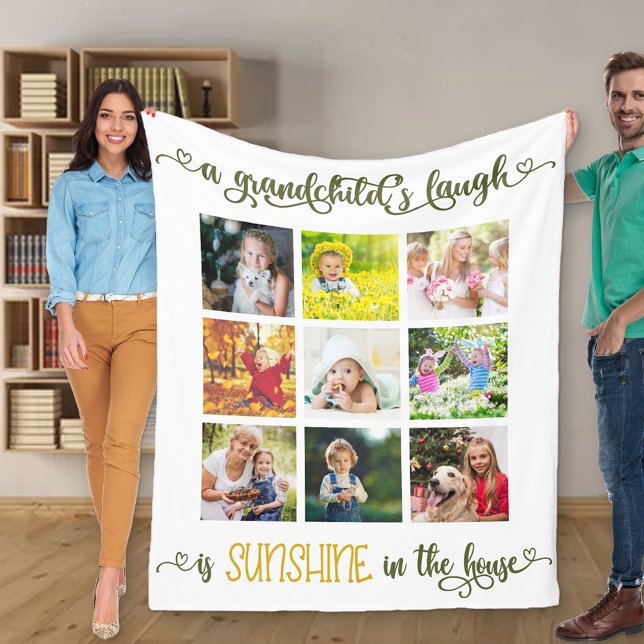 Grandparent Photo Collage Grandchilds Laugh Quote Fleece Blanket (Creator Uploaded)