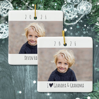 Grandparent Photo I Love You Minimal Modern Ceramic Ornament