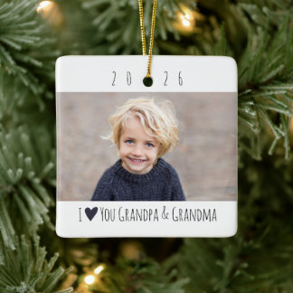 Grandparent Photo I Love You Minimal Modern Ceramic Ornament
