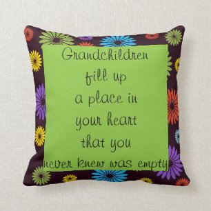 Grandparent Quote Colour Floral on Black Pillow