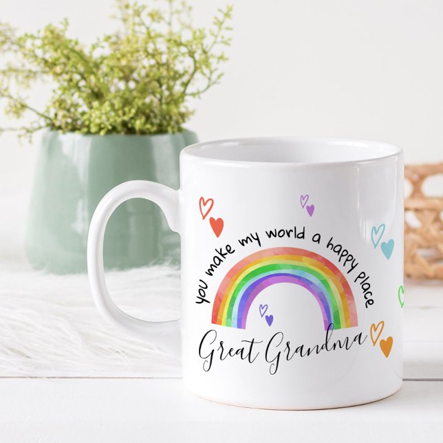 Grandparent Rainbow and Hearts Happy Place Coffee Mug (Creator Uploaded)