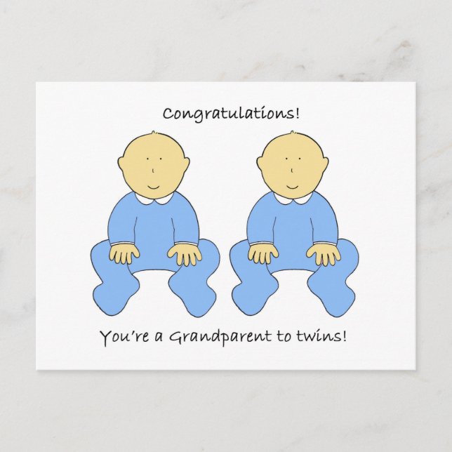 Grandparent to Twin Boys Congratulations Postcard (Front)