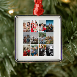 Grandparents 12 Photo Memory Collage Template Metal Ornament
