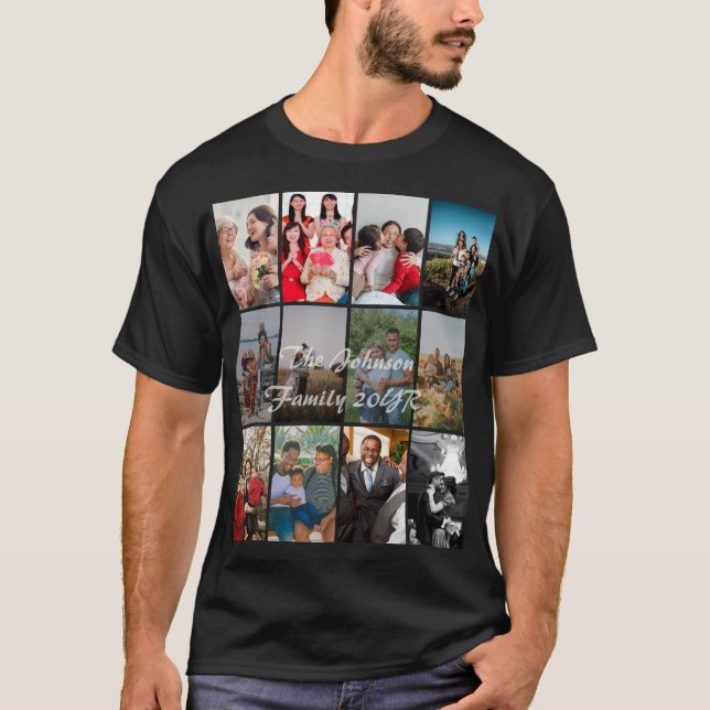 Grandparents 12 Photo Memory Collage Template T-Shirt (Front)