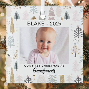Grandparents 1st Christmas, Baby Photo Keepsake Glass Tree Decoration