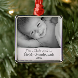 Grandparents 1st Christmas Personalise Name Photo Metal Ornament
