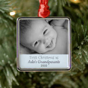 Grandparents 1st Christmas Personalised Name Photo Metal Ornament