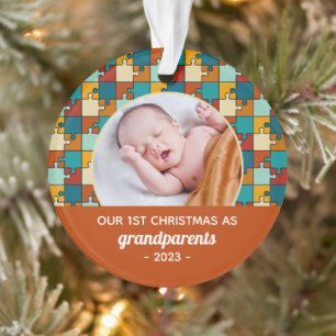 Grandparent's 1st Christmas Vintage Puzzle Photo Ornament