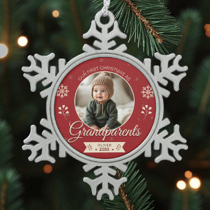 Grandparents 1st First Christmas Photo  Snowflake Pewter Christmas Ornament