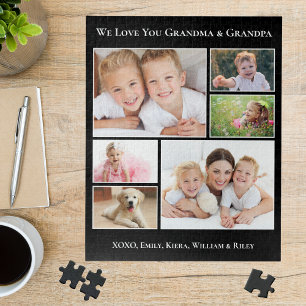 Grandparents 6 Photo Black Jigsaw Puzzle
