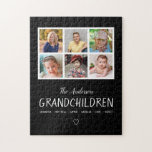Grandparents 6 Photo Collage Personalised Black Jigsaw Puzzle<br><div class="desc">This keepsake puzzle is a fun gift for grandparents. It features a 6 photo frame collage for pictures their grandchildren. The design offers custom text for the names of the grandchildren. The background colour is black.</div>