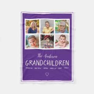 Grandparents 6 Photo Collage Personalised Purple Fleece Blanket