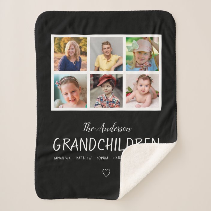 Grandparents 6 Photo Collage Personalized Black Sherpa Blanket Zazzle