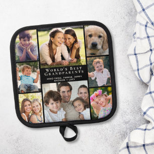 Grandparents 8 Photo Collage Black Pot Holder
