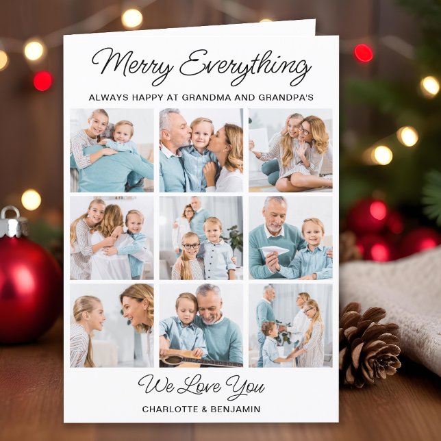 Grandparents 9 Picture Merry Everything Christmas Holiday Card (Creator Uploaded)