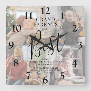 'GRANDPARENTS' are the Best Photos, Name/s & Quote Square Wall Clock
