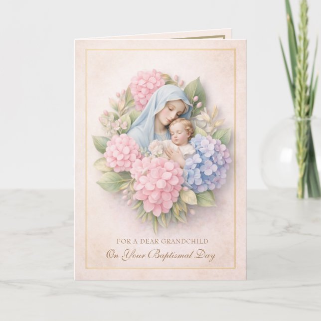 Grandparents Baptism For Baby Blessed Mary Card (Front)