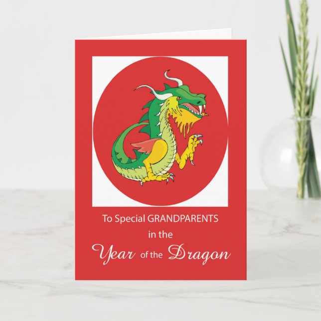 Grandparents Chinese New Year of the Dragon Red Card (Front)