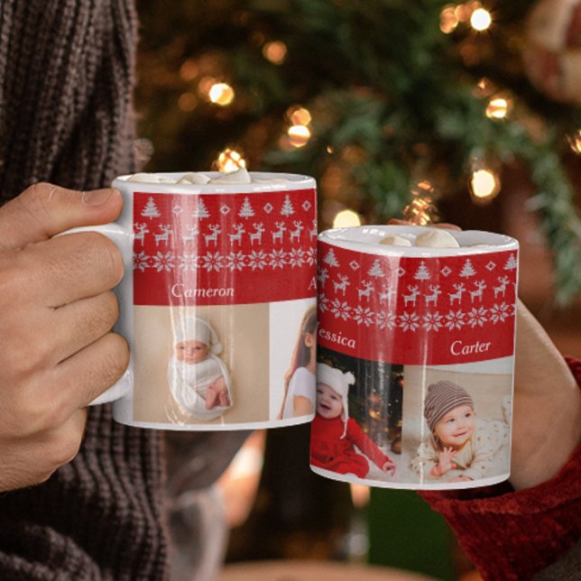 Grandparents Christmas 5 Grandchildren Photo Red Coffee Mug (Creator Uploaded)