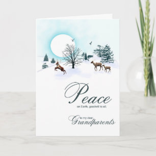 Grandparents, Christmas scene with reindeer Holiday Card