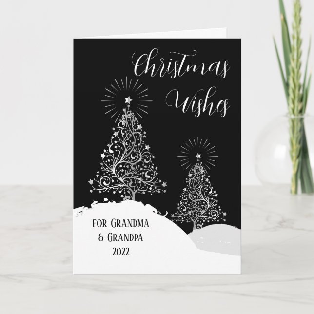 Grandparents Christmas Trees Snow Silver Design Card (Front)