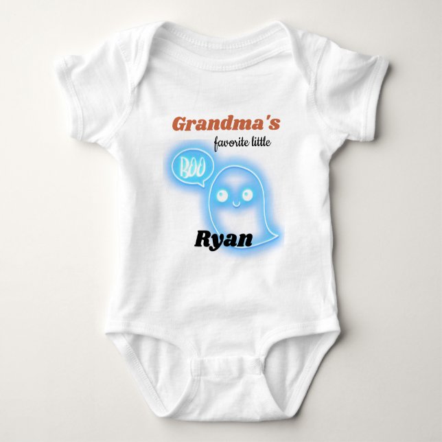 Grandparents Custom Ghost Halloween Neon Blue Baby Bodysuit (Front)