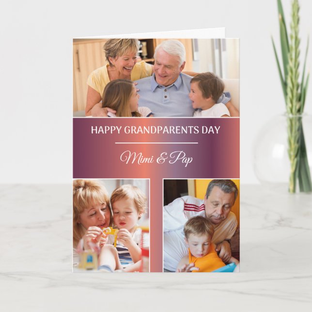 Grandparents Day Custom 3 Photo Name Card (Front)