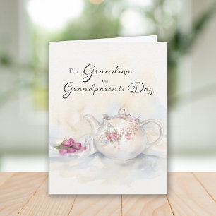 Grandparents Day for Grandma Pink Floral Teapot Card