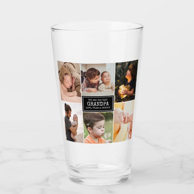 Grandparents Day Grandpa Black 3 Photo Collage Glass (Front)