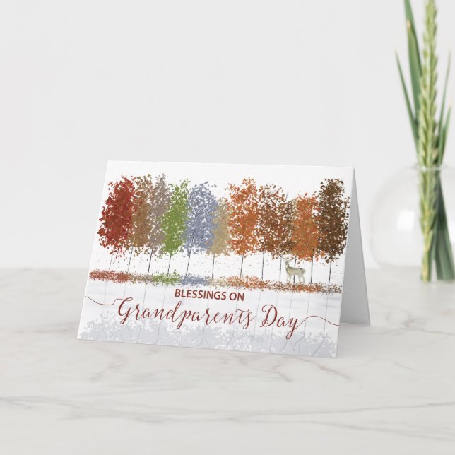 Grandparents Day Religious Blessings Trees & Deer Card (Front)