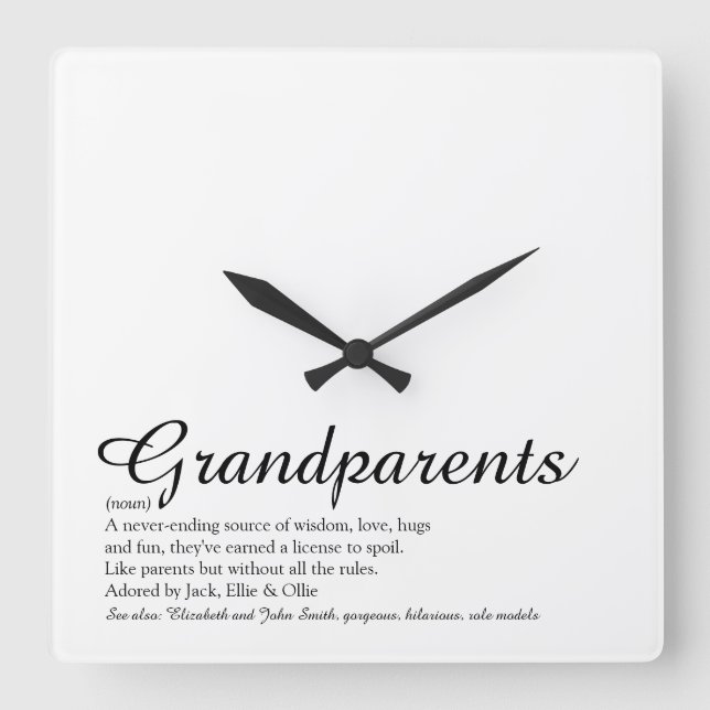 Grandparents Definition Elegant Script Square Wall Clock (Front)