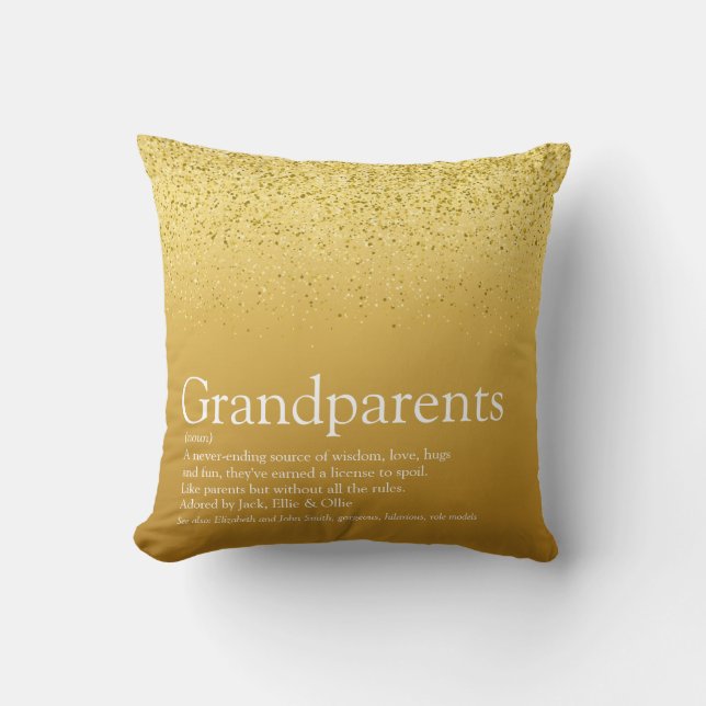 Grandparents Definition Gold Glitter Fun Glam Cushion (Front)