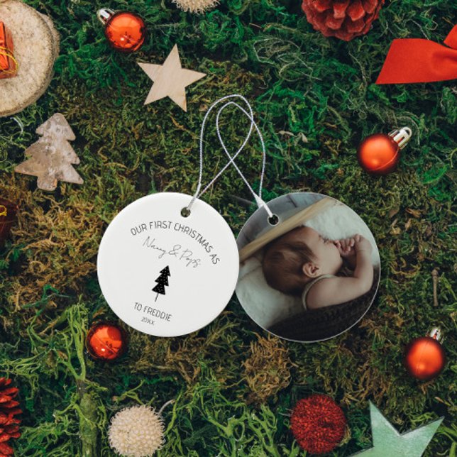 Grandparents First Christmas Baby Custom photo Ceramic Ornament (Creator Uploaded)