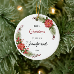 Grandparents First Christmas Baby Photo Ceramic Ornament
