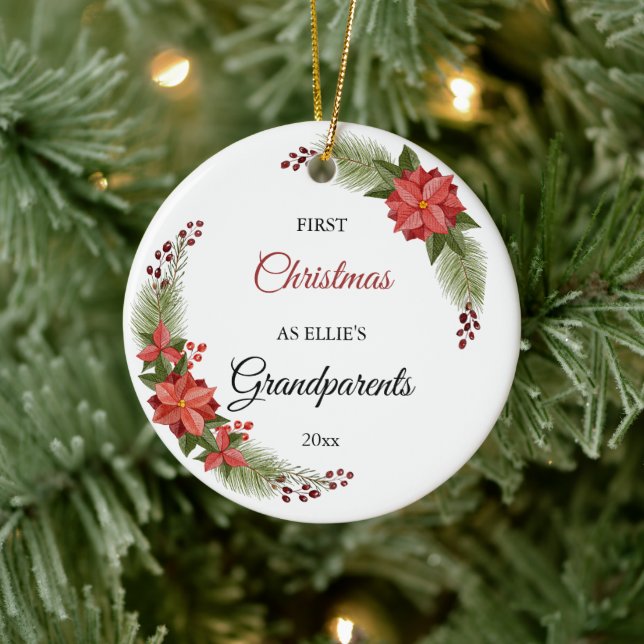 Grandparents First Christmas Baby Photo Ceramic Ornament (Tree)
