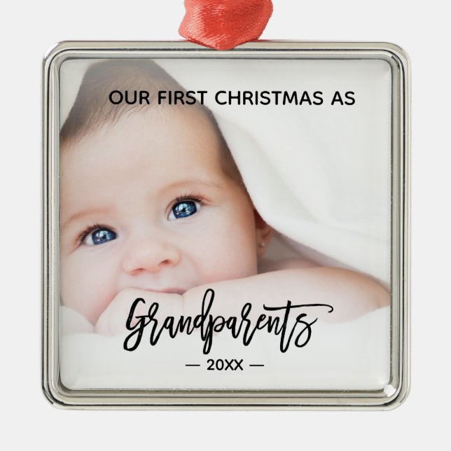 Grandparents First Christmas Baby Photo Metal Ornament (Front)