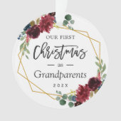 Grandparents First Christmas Burgundy Floral Photo Ornament (Front)