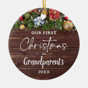Grandparents First Christmas Colourful Light Custo Ceramic Ornament