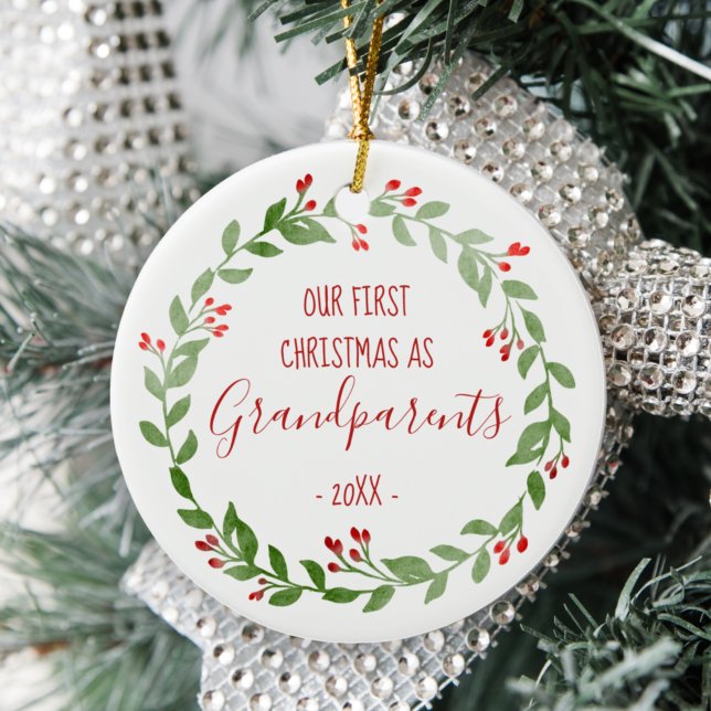 Grandparents' First Christmas Custom Baby Photo Ceramic Ornament (Creator Uploaded)