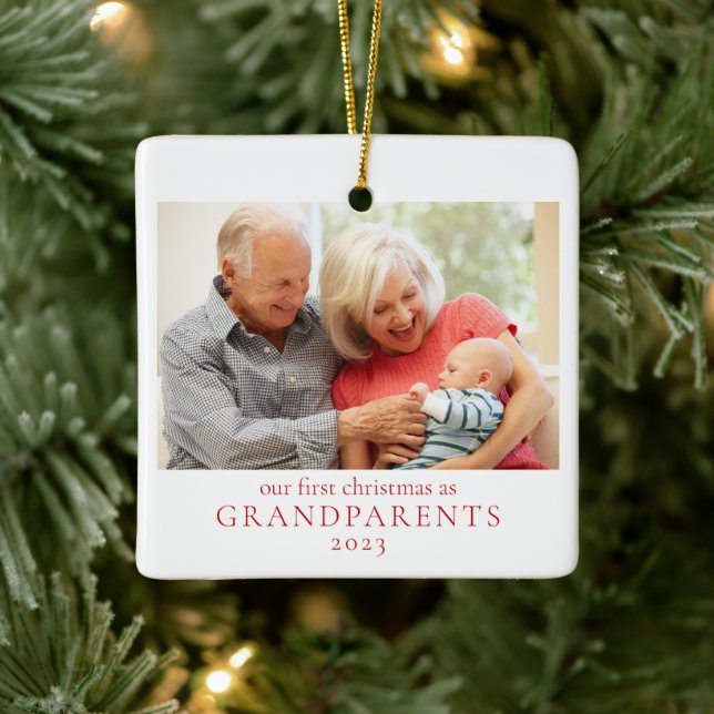 Grandparents First Christmas New Baby Photo Ceramic Ornament (Tree)