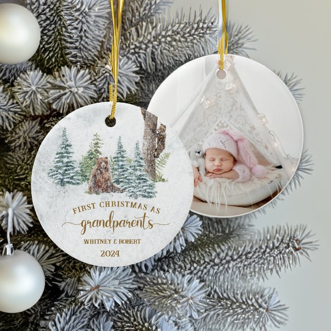 Grandparents First Christmas Photo Ceramic Ornament (Creator Uploaded)